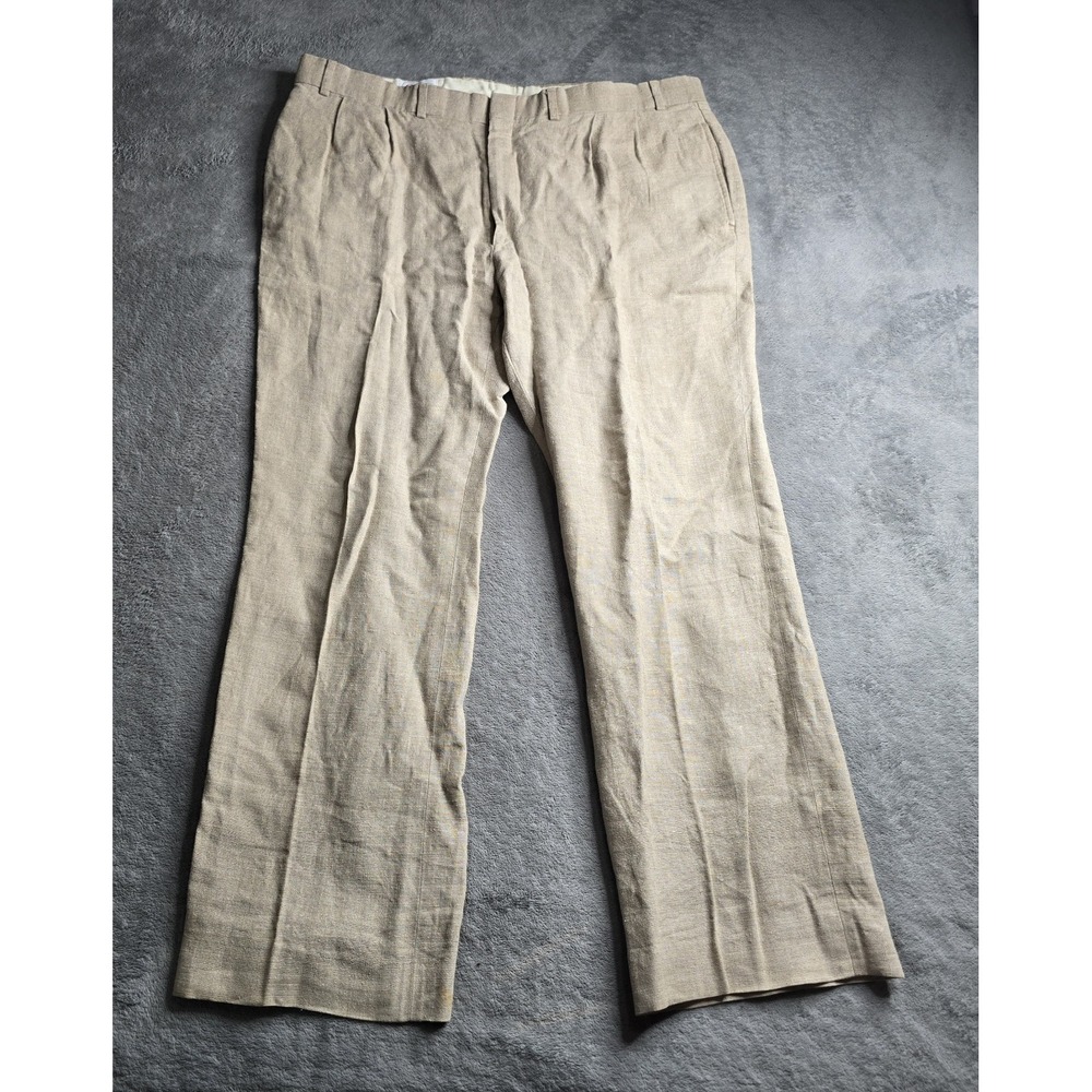 Vintage 70s Orvis Pants Mens 42 (40x30) Beige Khaki Double Pleated Linen Slacks